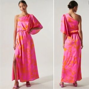 Sugarlips Pink and Orange One-Shoulder Maxi Dress Sz XL